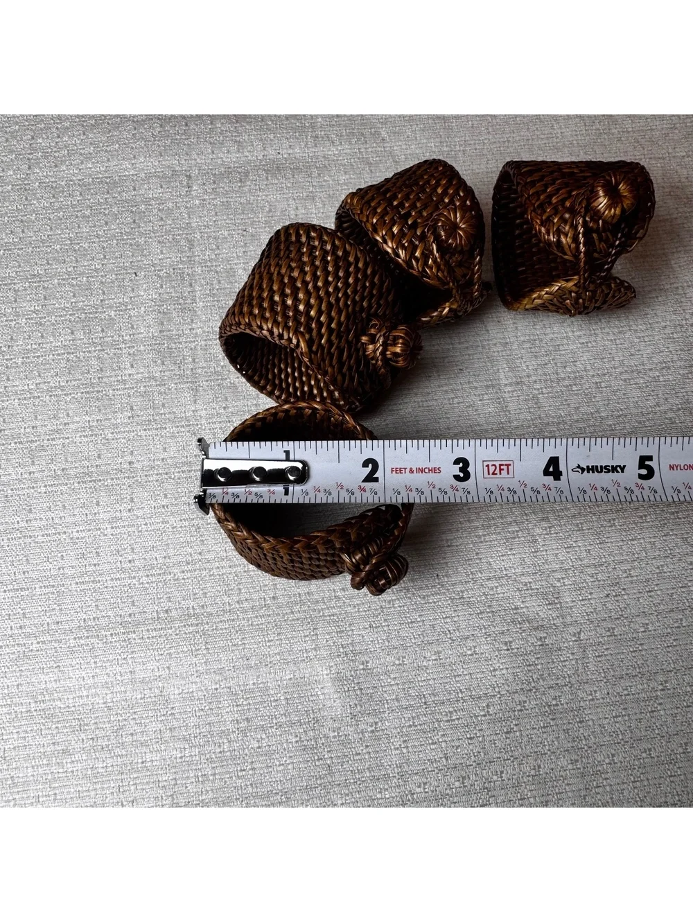 Set of 4 Vintage Woven Rattan Placemats 19.5x14 with 4 Matching Napkin Rings